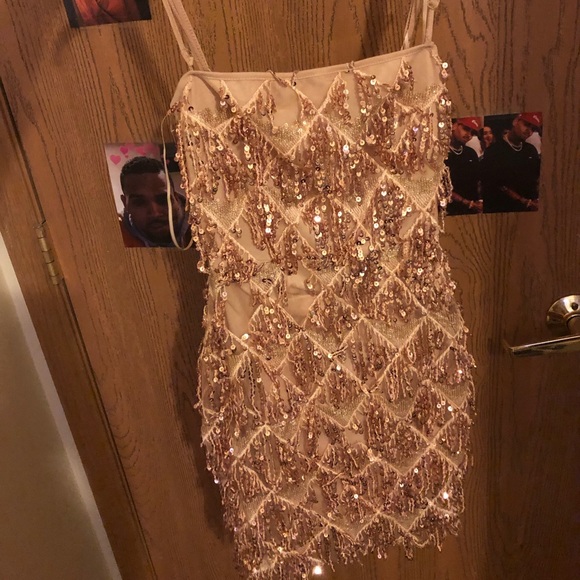 gold strappy sequin square neck bodycon dress